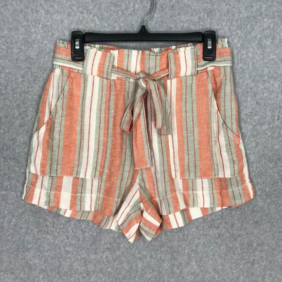 Banjara Shorts Medium Coral Cream Linen Pockets Pull On Resort Cruise Beach - Picture 1 of 10